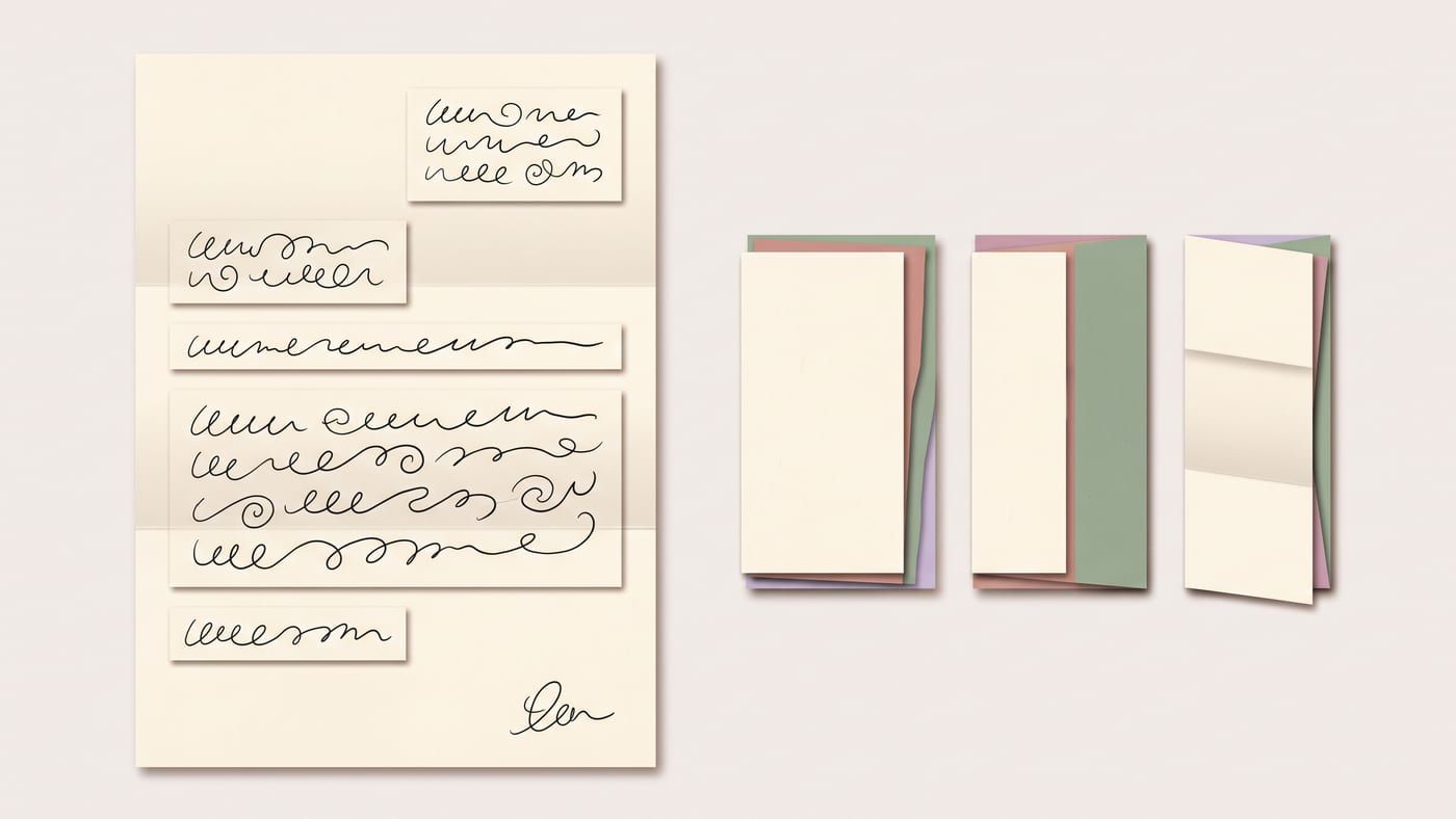 Paper-craft diagram of a letter in six blocks from address to signature, beside three steps of folding it in thirds